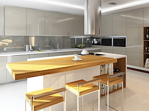 Kuchnie - Duża otwarta szara z zabudowaną lodówką kuchnia w kształcie litery l z wyspą lub półwyspem, styl nowoczesny - zdjęcie od Add Design