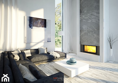 Dom 200 m2 - Duży biały salon, styl nowoczesny - zdjęcie od Add Design