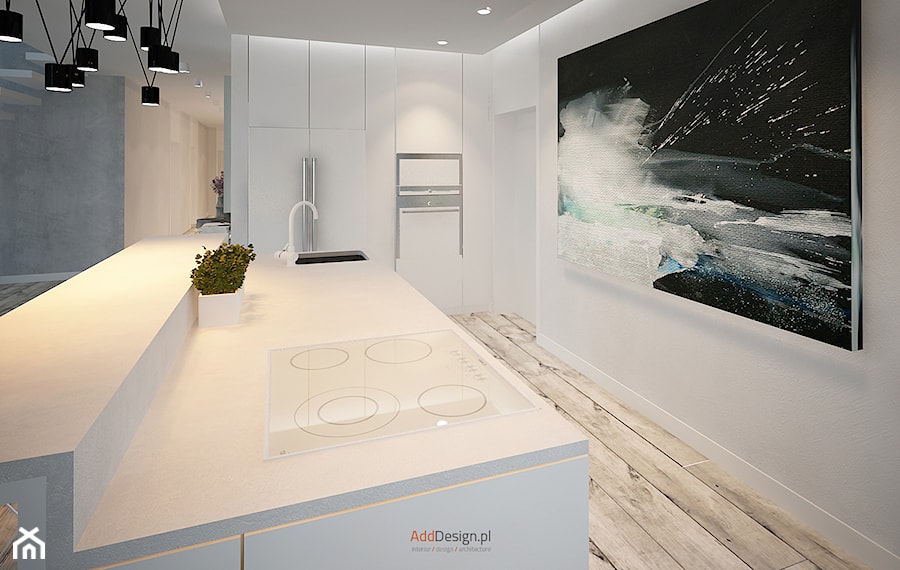 Dom 200 m2 - Duża otwarta z zabudowaną lodówką kuchnia z wyspą lub półwyspem, styl nowoczesny - zdjęcie od Add Design
