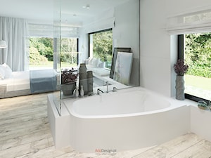 Dom 200 m2 - Średnia z punktowym oświetleniem łazienka z oknem, styl nowoczesny - zdjęcie od Add Design