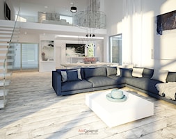 Dom 200 m2 - Duży biały salon z kuchnią z jadalnią z antresolą, styl nowoczesny - zdjęcie od Add Design - Homebook