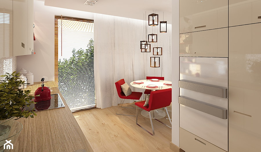 Kuchnie - Średnia zamknięta biała z zabudowaną lodówką kuchnia dwurzędowa z oknem, styl nowoczesny - zdjęcie od Add Design