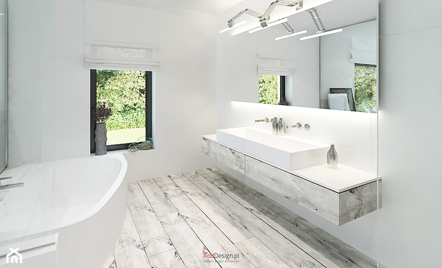 Dom 200 m2 - Średnia z dwoma umywalkami łazienka, styl nowoczesny - zdjęcie od Add Design