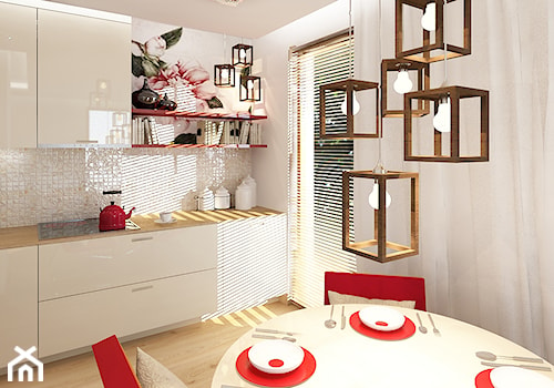 Kuchnie - Średnia otwarta z salonem biała z zabudowaną lodówką kuchnia jednorzędowa z oknem, styl nowoczesny - zdjęcie od Add Design