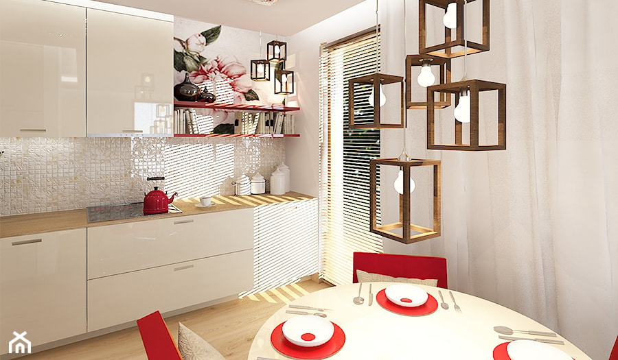 Kuchnie - Średnia otwarta z salonem biała z zabudowaną lodówką kuchnia jednorzędowa z oknem, styl nowoczesny - zdjęcie od Add Design