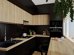 Kuchnia czerń i drewno - zdjęcie od Aleksandra Regiec - projektowanie wnętrz