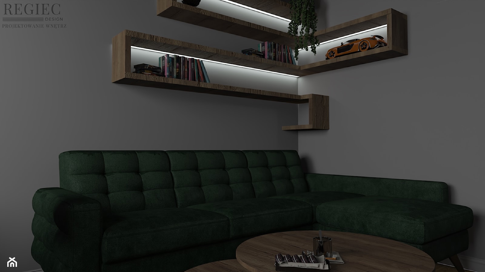 Salon - podświetlana półka - zdjęcie od Aleksandra Regiec - projektowanie wnętrz - Homebook