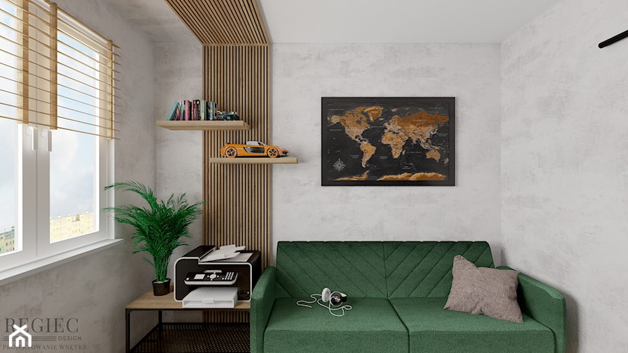 Biuro zielona kanapa - zdjęcie od Aleksandra Regiec - projektowanie wnętrz