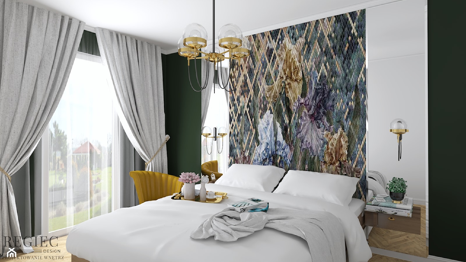 Sypialnia z zieloną ścianą - zdjęcie od Aleksandra Regiec - projektowanie wnętrz - Homebook