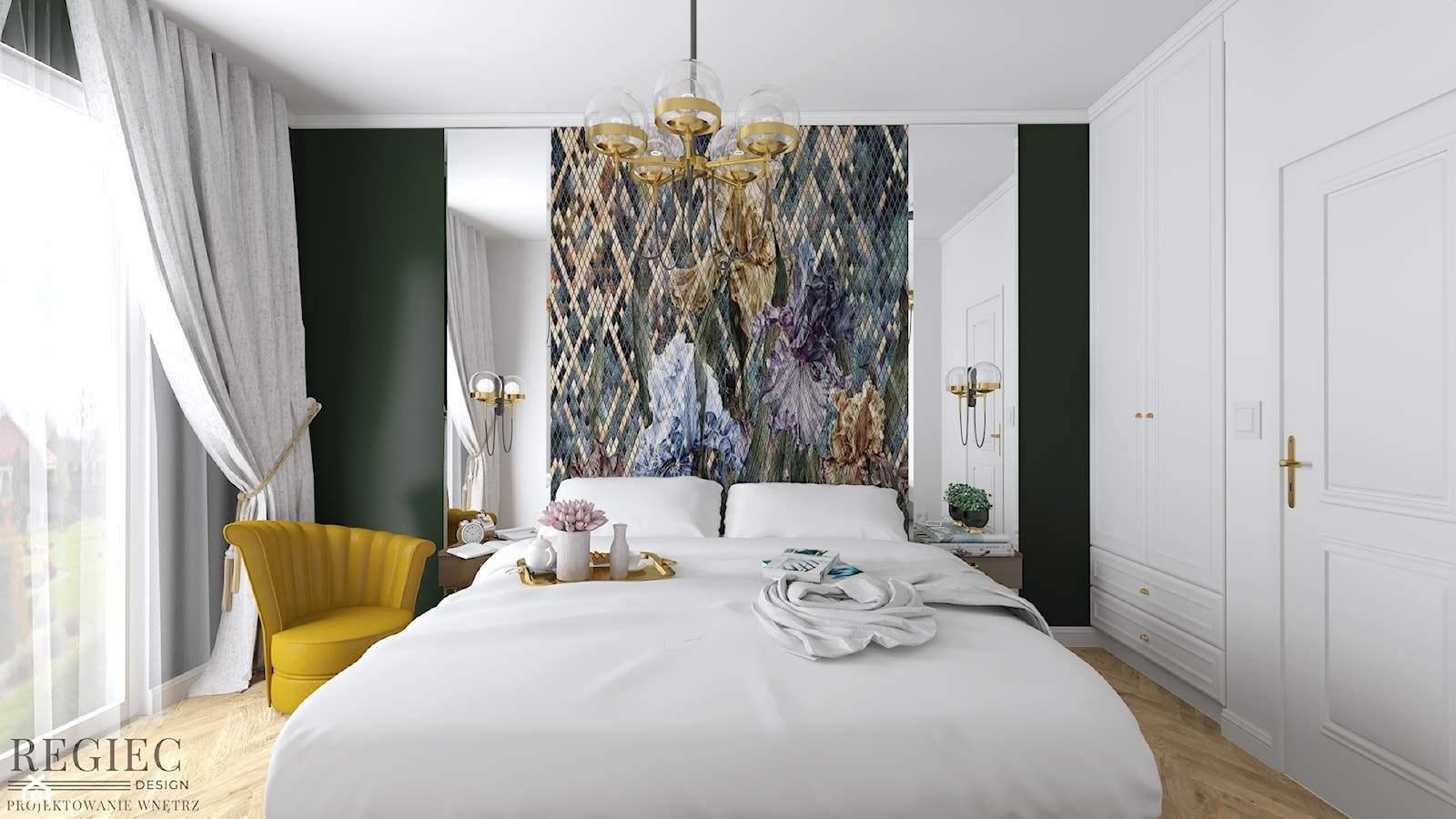 Sypialnia z tapetą - zdjęcie od Aleksandra Regiec - projektowanie wnętrz - Homebook