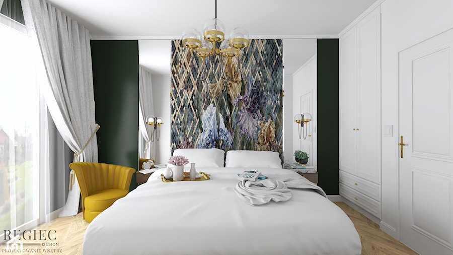 Sypialnia z tapetą - zdjęcie od Aleksandra Regiec - projektowanie wnętrz