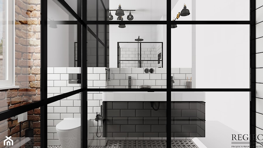 Łazienka z cegłą - zdjęcie od Aleksandra Regiec - projektowanie wnętrz
