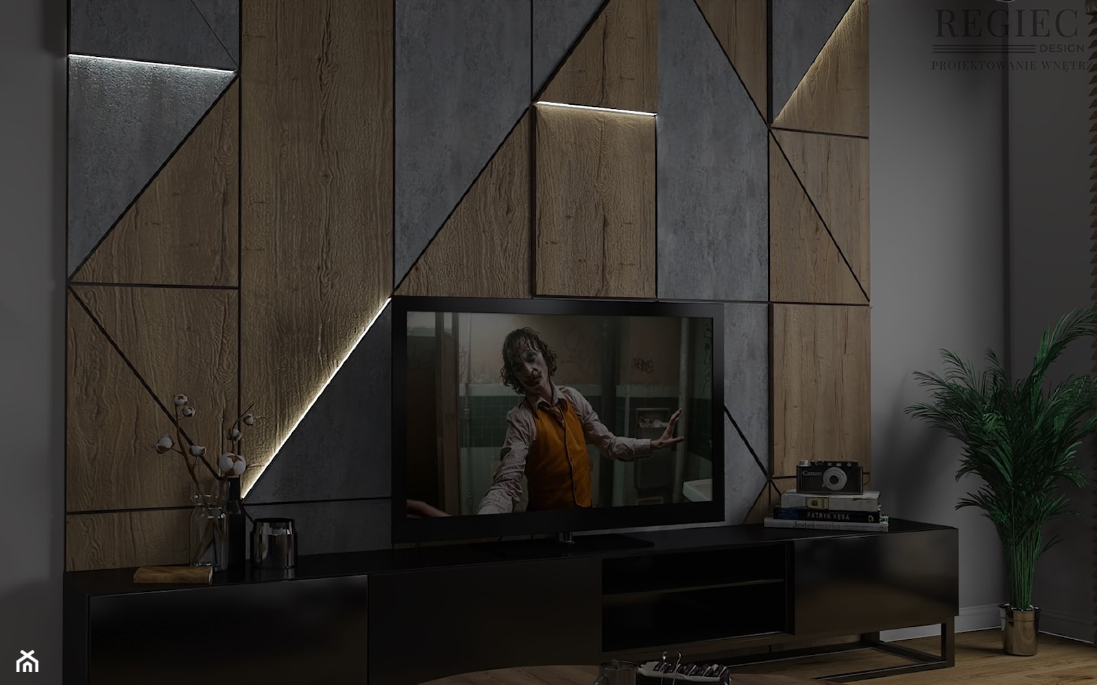 Salon - podświetlana ściana TV - zdjęcie od Aleksandra Regiec - projektowanie wnętrz - Homebook
