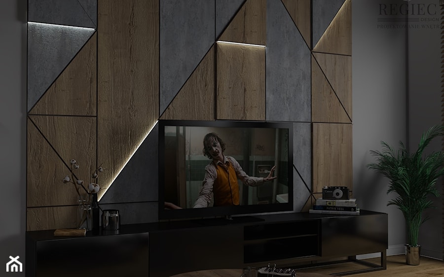 Salon - podświetlana ściana TV - zdjęcie od Aleksandra Regiec - projektowanie wnętrz