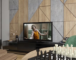 Salon - ściana TV z płyty meblowej - zdjęcie od Aleksandra Regiec - projektowanie wnętrz - Homebook
