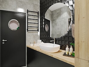 łazienka czarno drewniana z płytkami Incana Atlantic - zdjęcie od Aleksandra Regiec - projektowanie wnętrz