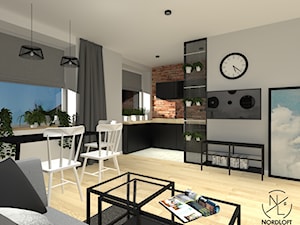 Mieszkanie dla rodziny 2+1 - Średni szary salon z kuchnią z jadalnią, styl industrialny - zdjęcie od Kropka i Kreska
