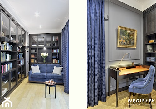 Apartament Morskie Oko - Średnie z sofą szare biuro, styl tradycyjny - zdjęcie od Węgiełek Architekci Wnętrz