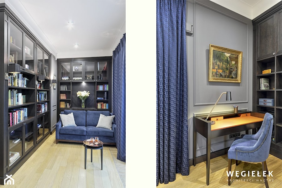Apartament Morskie Oko - Średnie z sofą szare biuro, styl tradycyjny - zdjęcie od Węgiełek Architekci Wnętrz