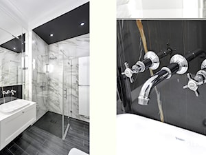 Apartament Morskie Oko - Średnia czarna szara łazienka w bloku w domu jednorodzinnym bez okna, styl ... - zdjęcie od Węgiełek Architekci Wnętrz