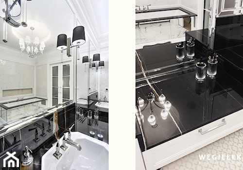 Apartament Morskie Oko - Średnia bez okna z lustrem z marmurową podłogą łazienka, styl tradycyjny - zdjęcie od Węgiełek Architekci Wnętrz