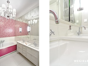 Apartament Morskie Oko - Mała biała różowa łazienka w bloku bez okna, styl glamour - zdjęcie od Węgiełek Architekci Wnętrz