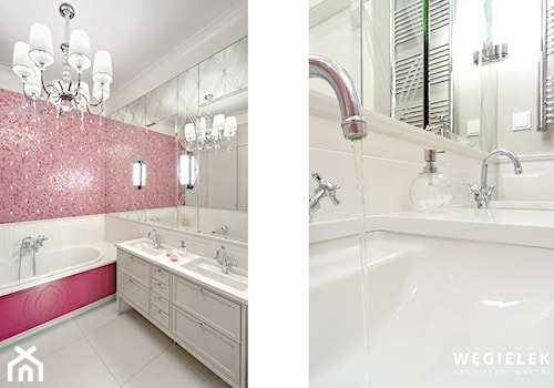 Apartament Morskie Oko - Mała bez okna z lustrem z dwoma umywalkami łazienka, styl glamour - zdjęcie od Węgiełek Architekci Wnętrz