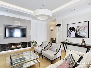 Apartament Morskie Oko - Średni szary biały salon, styl tradycyjny - zdjęcie od Węgiełek Architekci Wnętrz