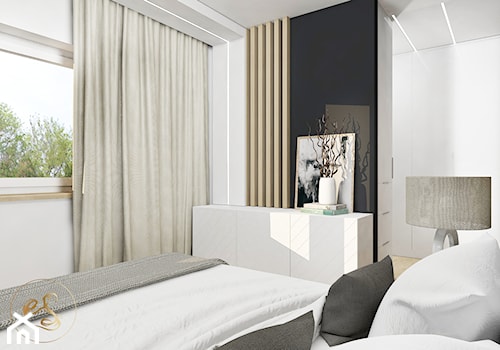 SYPIALNIA Z GARDEROBĄ. - Średnia biała czarna sypialnia, styl nowoczesny - zdjęcie od Pracownia Projektowa STUDIO ES