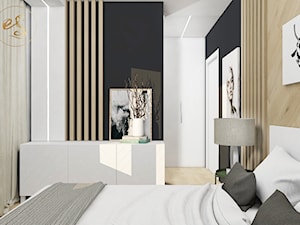 SYPIALNIA Z GARDEROBĄ. - Mała biała czarna sypialnia, styl nowoczesny - zdjęcie od Pracownia Projektowa STUDIO ES