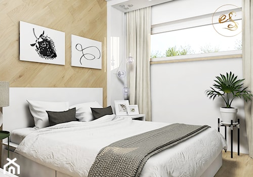 SYPIALNIA Z GARDEROBĄ. - Średnia beżowa biała sypialnia, styl nowoczesny - zdjęcie od Pracownia Projektowa STUDIO ES