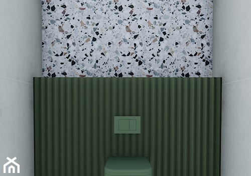 TOALETA TERRAZZO ZIELEŃ VS BRĄZ - Mała bez okna z marmurową podłogą z punktowym oświetleniem łazienka - zdjęcie od _space architects