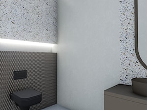 TOALETA TERRAZZO ZIELEŃ VS BRĄZ - Średnia bez okna z lustrem z punktowym oświetleniem łazienka - zdjęcie od _space architects