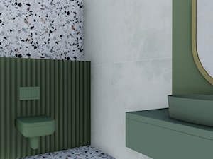 TOALETA TERRAZZO ZIELEŃ VS BRĄZ - Średnia bez okna z lustrem łazienka - zdjęcie od _space architects
