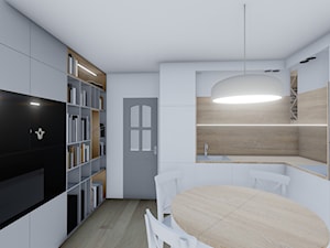 MIESZKANIE ZDROJE - Średnia biała czarna jadalnia w salonie w kuchni - zdjęcie od _space architects