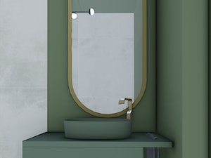 TOALETA TERRAZZO ZIELEŃ VS BRĄZ - Mała bez okna z lustrem z marmurową podłogą łazienka - zdjęcie od _space architects