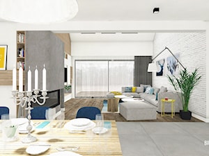 Duży salon z jadalnią - Duży biały salon z jadalnią, styl nowoczesny - zdjęcie od Biuro projektowe "Patio" Ewa Szymczak