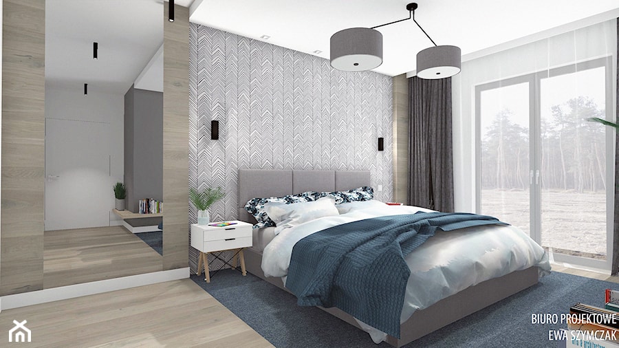 Sypialnia - Duża beżowa biała szara sypialnia, styl nowoczesny - zdjęcie od Biuro projektowe "Patio" Ewa Szymczak
