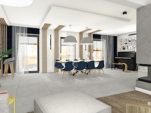 Duży salon z jadalnią - Duża biała jadalnia w salonie, styl nowoczesny - zdjęcie od Biuro projektowe "Patio" Ewa Szymczak