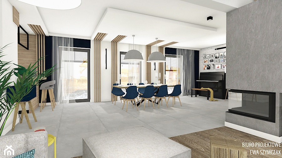 Duży salon z jadalnią - Duża biała jadalnia w salonie, styl nowoczesny - zdjęcie od Biuro projektowe "Patio" Ewa Szymczak