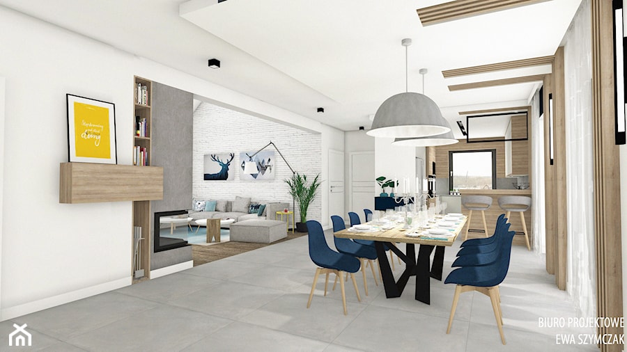 Duży salon z jadalnią - Duża biała jadalnia jako osobne pomieszczenie, styl nowoczesny - zdjęcie od Biuro projektowe "Patio" Ewa Szymczak