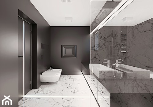 ŁAZIENKA- marlove - Duża z lustrem z marmurową podłogą z punktowym oświetleniem łazienka z oknem, styl minimalistyczny - zdjęcie od BAJON.DESIGN Studio projektowania wnętrz