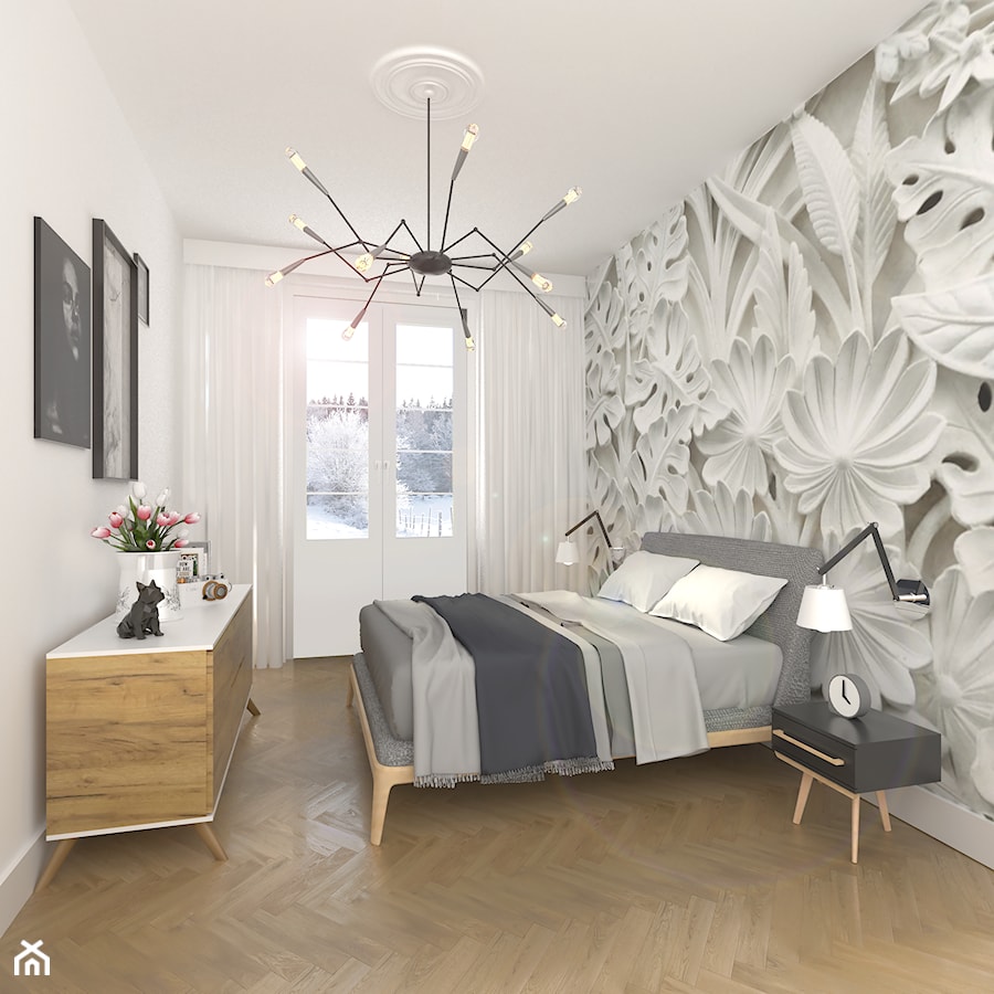 MIESZKANIE W KAMIENICY - Mała szara sypialnia, styl glamour - zdjęcie od BAJON.DESIGN Studio projektowania wnętrz