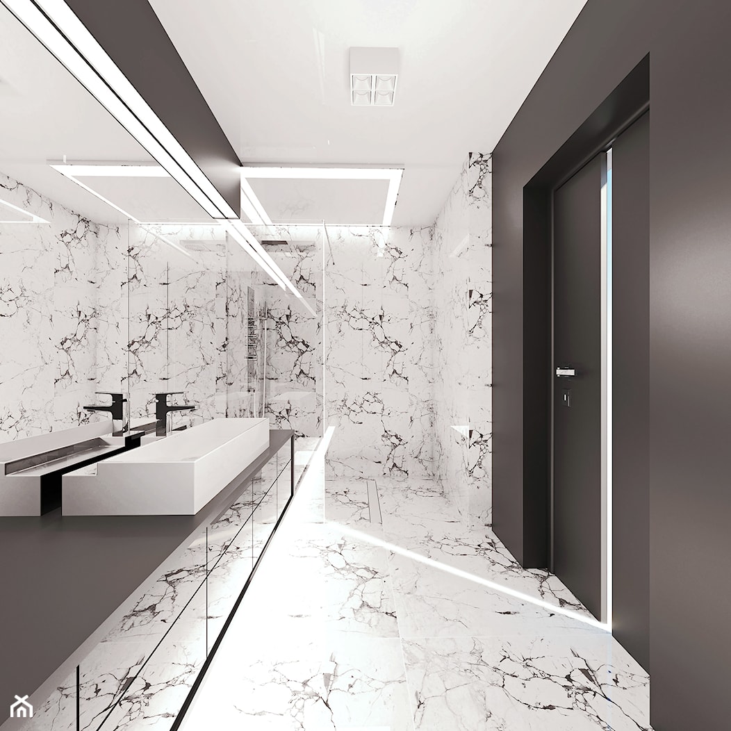 ŁAZIENKA- marlove - Średnia bez okna z lustrem z marmurową podłogą z punktowym oświetleniem łazienka, styl minimalistyczny - zdjęcie od BAJON.DESIGN Studio projektowania wnętrz - Homebook