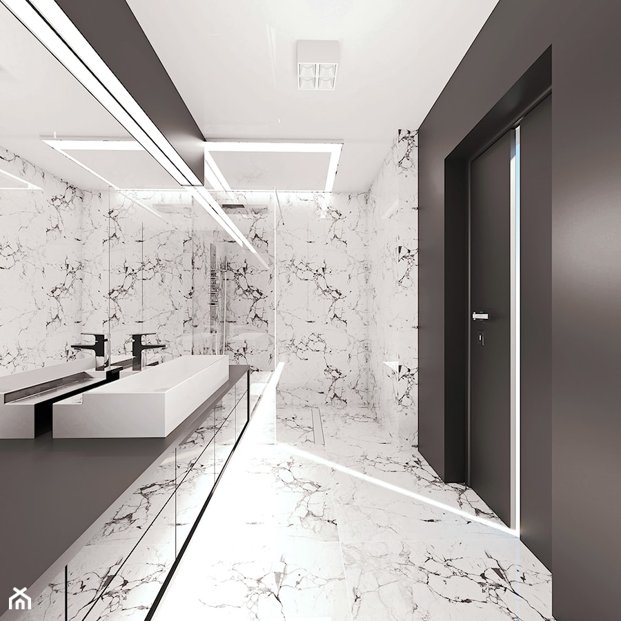 ŁAZIENKA- marlove - Średnia bez okna z lustrem z marmurową podłogą z punktowym oświetleniem łazienka, styl minimalistyczny - zdjęcie od BAJON.DESIGN Studio projektowania wnętrz