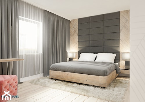 sypialnia // biel, czerń, drewno - zdjęcie od KMwnętrza