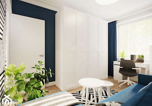 mieszkanie #2 // Wrocław - Średnie z sofą białe czarne niebieskie biuro, styl nowoczesny - zdjęcie od KMwnętrza