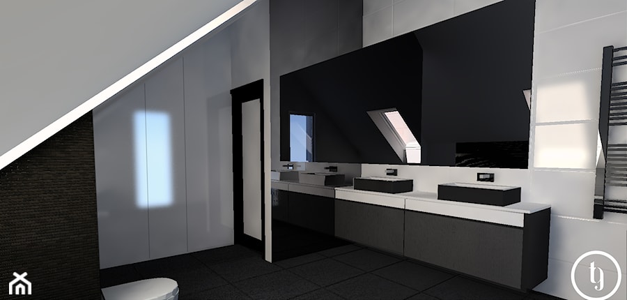 czarno biała łazienka na poddaszu - zdjęcie od Henschke.design