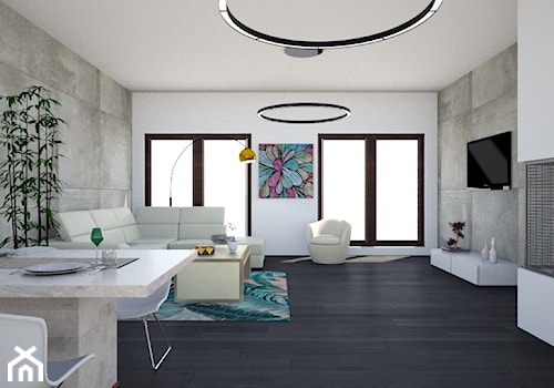 Salon + kuchnia - Duża biała szara jadalnia w salonie, styl nowoczesny - zdjęcie od NN Design