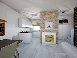 Przestronny salon z kominkiem - Mały biały salon z kuchnią z jadalnią, styl nowoczesny - zdjęcie od NN Design